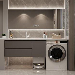 定制洗衣机岩板热弯洗手盆一体柜陶瓷无缝一体盆浴室柜洗漱台组合