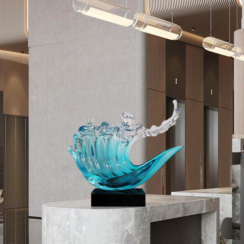 抽象艺术透明树脂水花水滴摆件客厅酒店设计师工艺品软装配饰雕塑