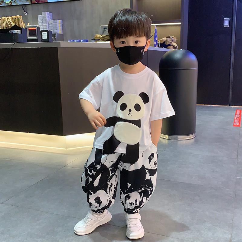 韩国男童夏款长裤套装2025新款天然彩棉儿童短袖衣 韩版薄款男童