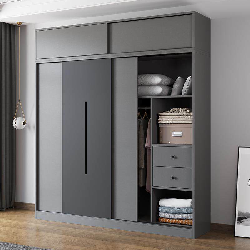 双开门一体式出租屋储物柜衣柜卧室简易实木小型现代简约灰色耐用
