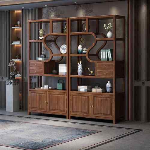 博古架实木新中式茶室架子置物架办公室客厅隔断书柜多宝阁展示架