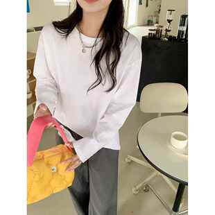 新疆棉 220g重磅纯白色长袖t恤纯色宽松纯棉内搭基础款打底衫男女