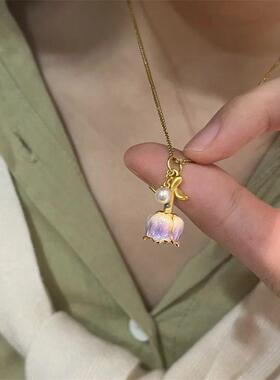 紫色玫瑰项链永生花不可展开唯美轻奢项链小清新小众玫瑰吊坠