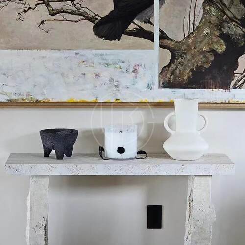 玄关台天然洞石小户型样板房餐桌大理石设计师靠墙装饰长方形餐台