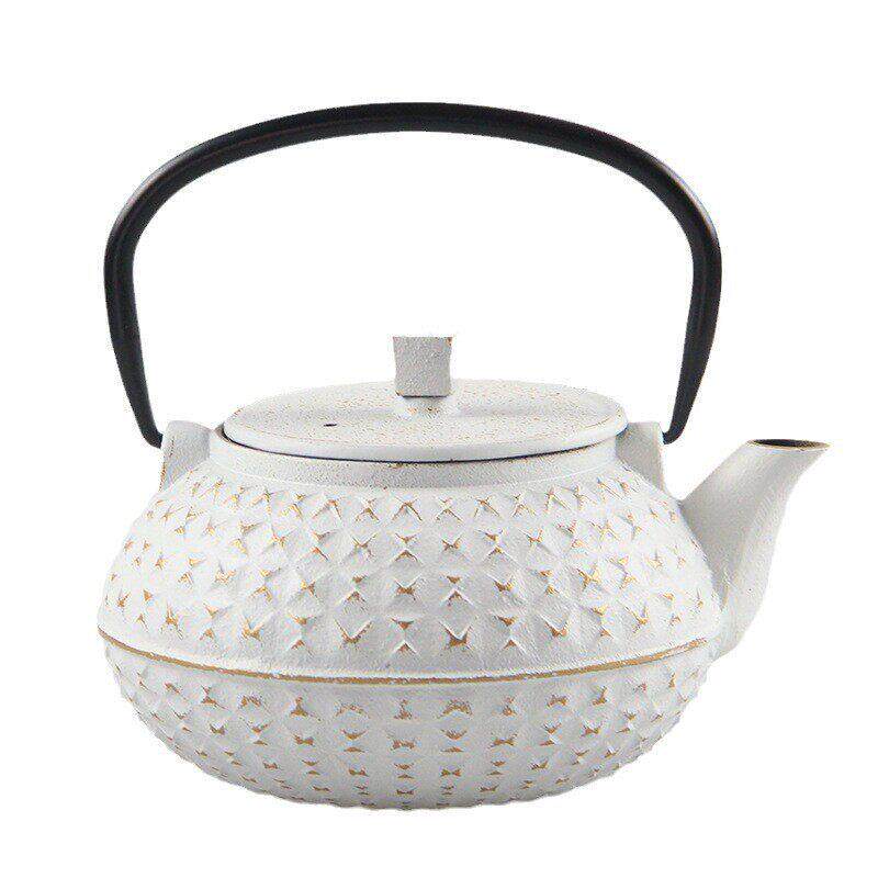 欧美白色系家用烧水壶煮茶壶咖啡铁茶壶铸铁壶茶具居家摆件装饰品