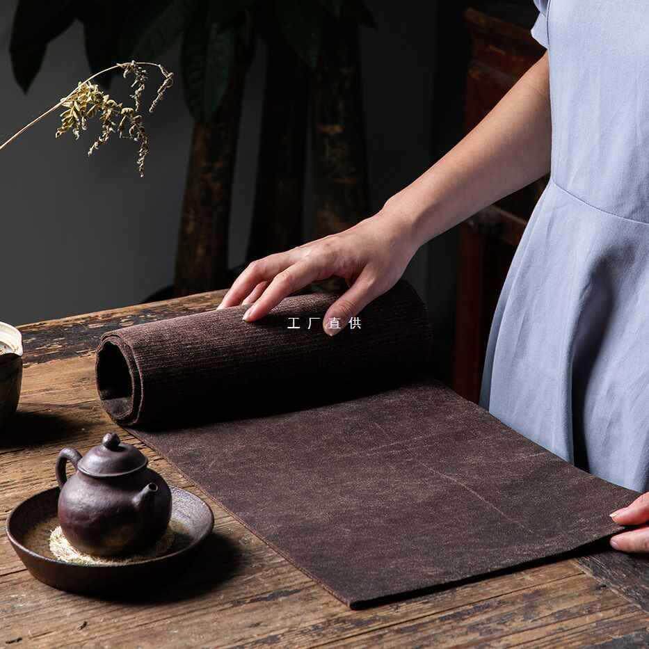 独清柞蚕老料香云纱茶席真丝茶席桌旗茶垫布艺茶巾茶布茶道茶席