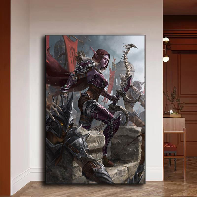 魔兽世界 WOW装饰画部落女王巫妖王伊利丹挂画游戏电竞直播背景墙
