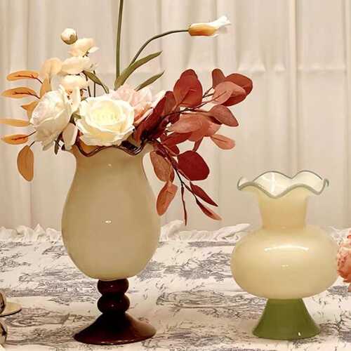 复插花铃兰玻璃芬法式顿中古家居花古风手工器花瓶摆件高脚装饰器