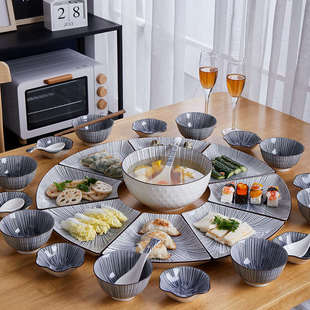 菜盘陶瓷火锅过年圆形组合家庭聚餐盘子 家用拼盘餐具网红碗碟套装