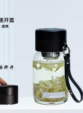 新型高硼硅玻璃杯2025新款玻璃水杯便捷随行车载一键速开泡茶杯子