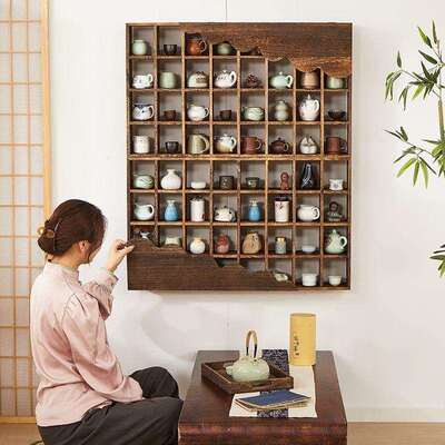 中式实木挂子墙博古架茶杯架多宝阁格架新客厅PIM墙多层上复古置