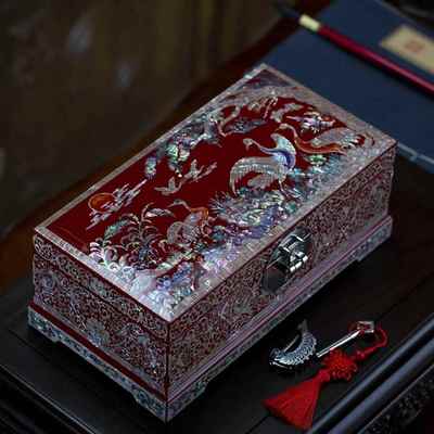 高档螺钿遥漆器首妆饰盒收纳盒高档嫁生订婚新婚结婚礼物三日金平