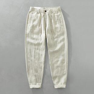 pants with waistband elastic linen and Men drawstring
