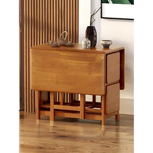 吃饭桌家用小户型实木折叠餐桌长方形可收纳省空间桌椅套装带凳J&