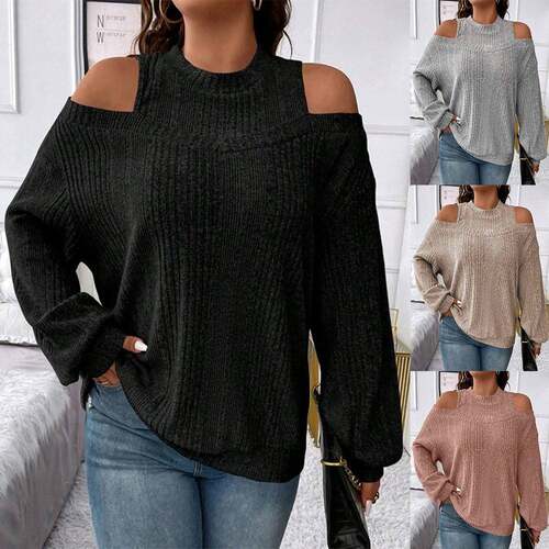 Women's Plus Size Casual Solid Color Off-Shoulder Loose