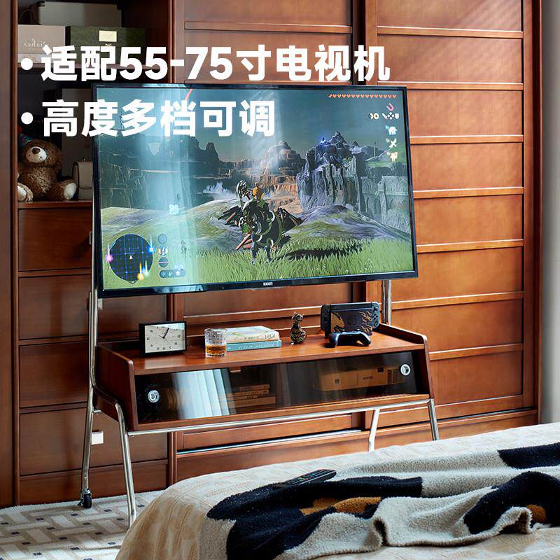 中古风实木可移动电视柜小户型客厅家用卧室储物收纳电视机支架