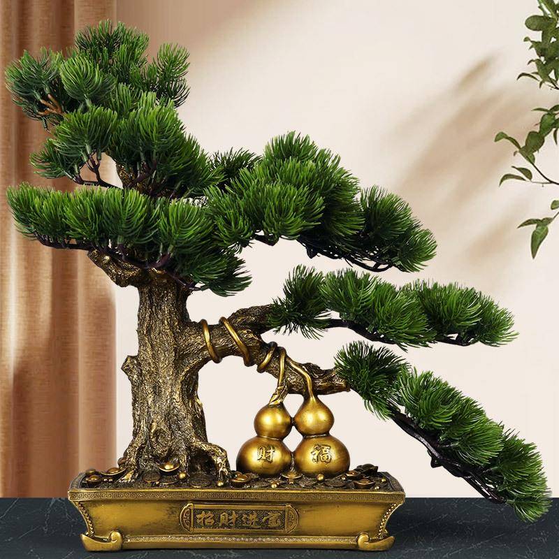 迎客松摆件客厅玄关家居装饰松树植物仿真盆景盆栽办公室酒店摆件