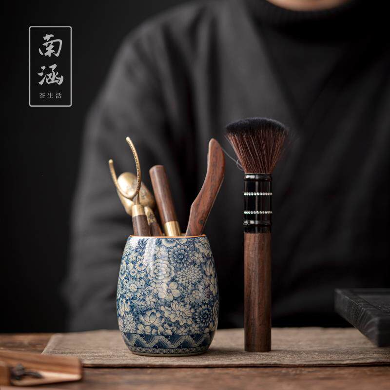 南涵青花陶瓷茶道六君子茶具配件套装茶刀茶针养壶笔茶筒泡茶工具