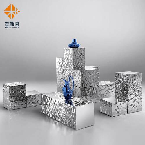 8K镜面水波纹立体不锈钢装饰摆饰陈列中岛流水台服装模特展示地台