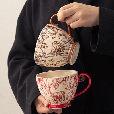 400mL Ceramic Couple Milk Cup Oat Breakfast Cup