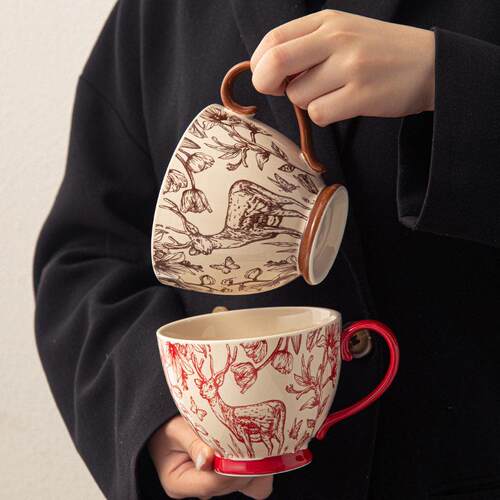 400mL Ceramic Couple Milk Cup Oat Breakfast Cup