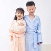 四季 纯棉儿童连帽华夫格浴袍家居服浴袍吸水蜂巢游泳馆中大童加长