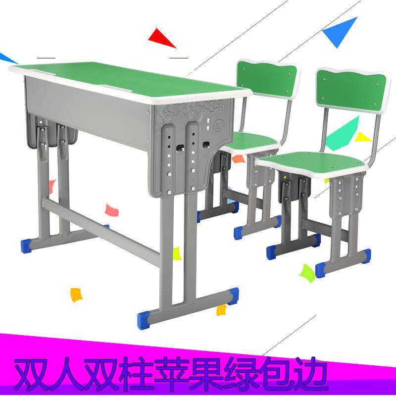 YC-005学生课桌椅双课靠桌凳小学双柱背课桌椅学校课桌中双人人书