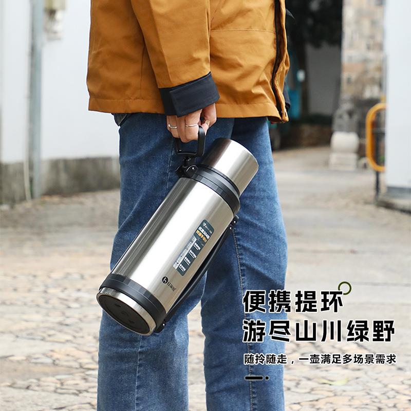 红家园大容量保温壶304镀铜内胆焖泡壶户外便携旅行壶背带式水壶