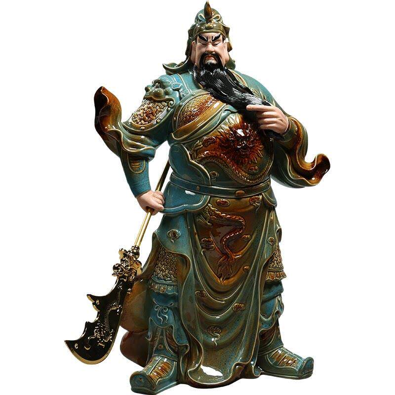 德化陶瓷20寸青釉关公像供奉武财神关羽佛像摆件家用关二爷佛像