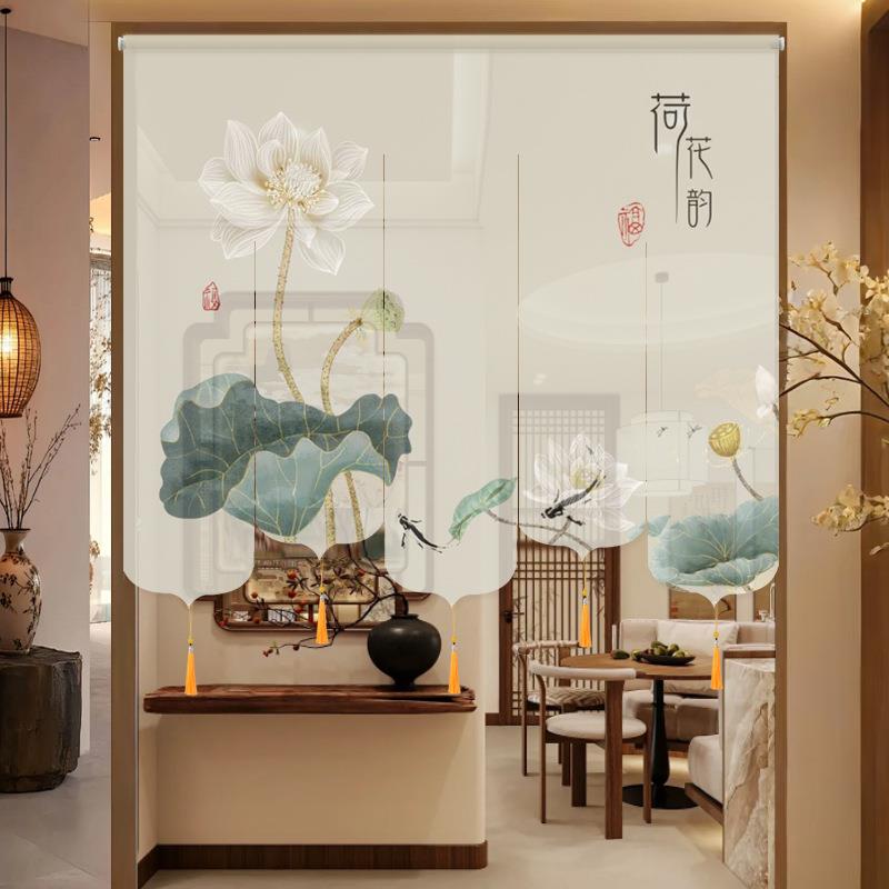 92382188新关中透式半纱幔门帘窗帘客厅茶室玄屏风帘断帘子隔氛围