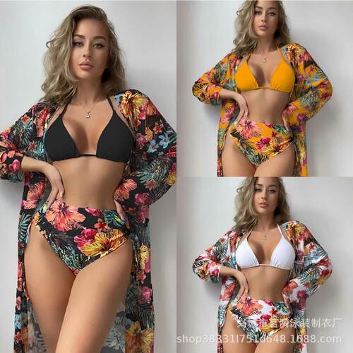 Bikini Split Mesh Hoodie Three Women's Swimsuit