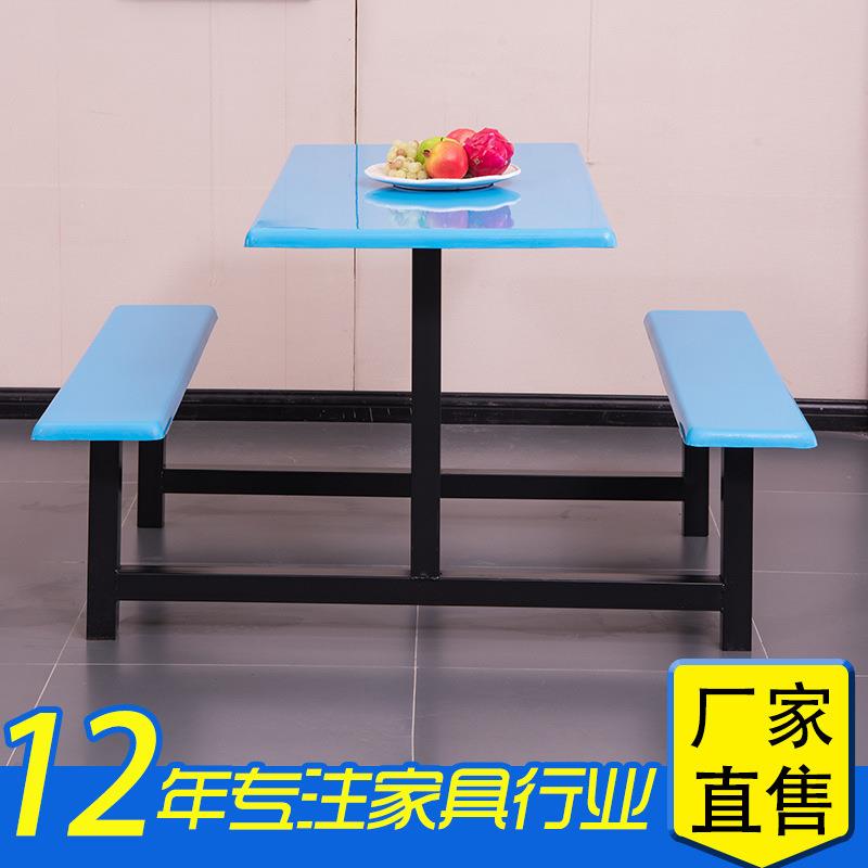 新款直销4人6人位食堂连体不锈钢餐桌学校学生员工小吃店连体快餐