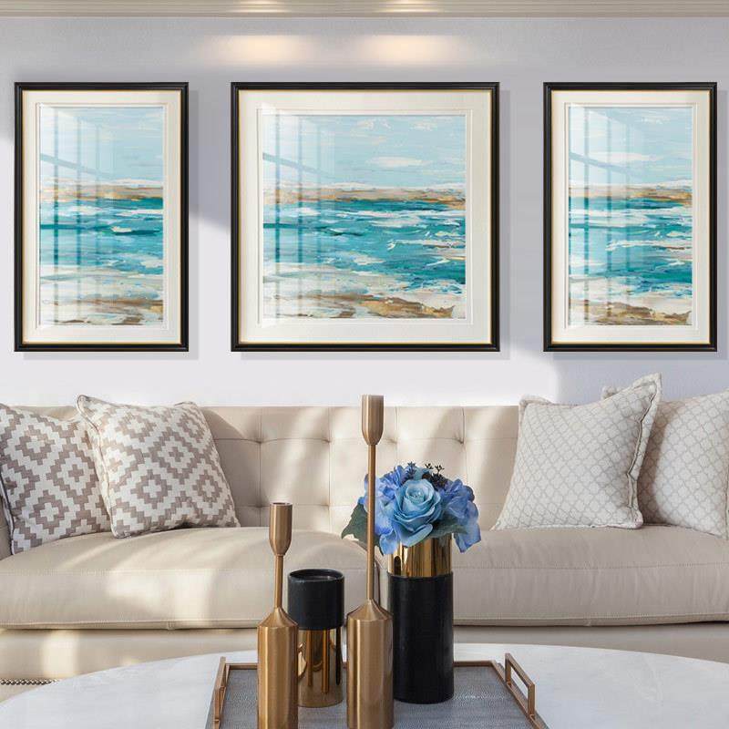 简约美式卧室床头装饰画简美轻奢客厅沙发背景挂画简欧三联轻奢画