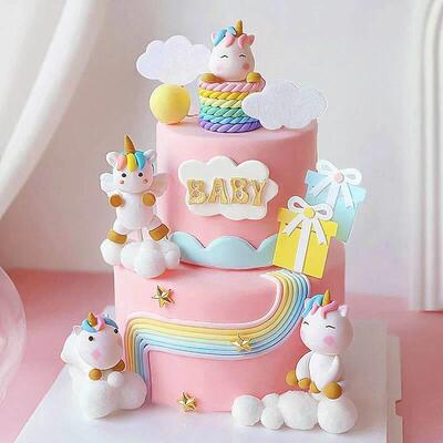 Rainbow Unicorn Cake Topper Girl Baby Shower Birthday Decor