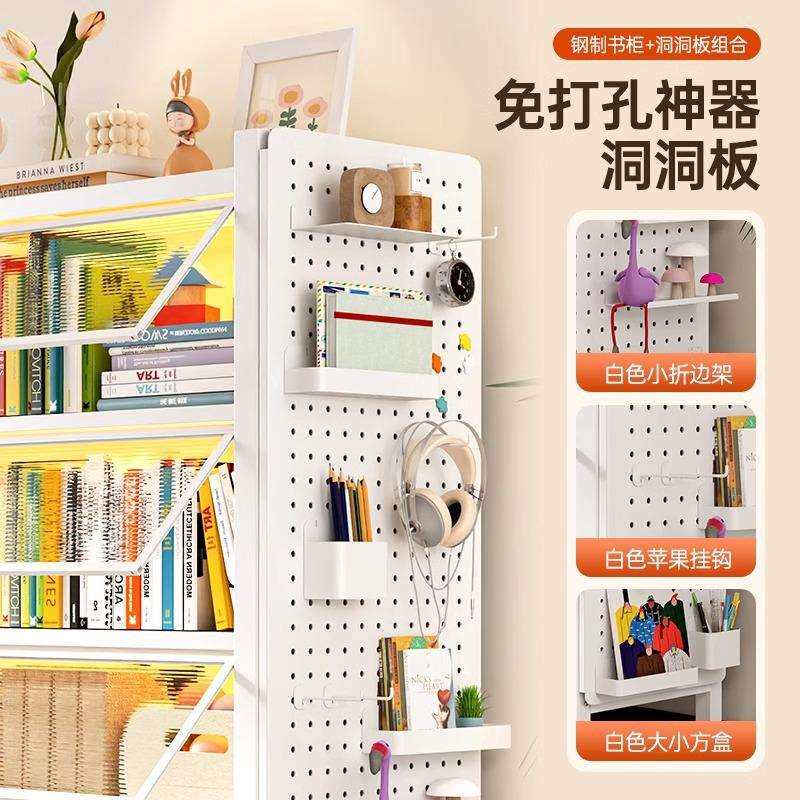 家用钢制书柜带门儿童防尘书架展示柜多层落地铁艺置物柜收纳柜子