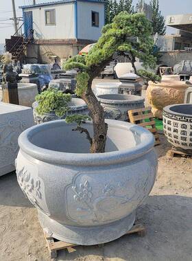 石雕鱼缸门海花盆石缸花岗岩石头水缸鱼缸户外庭院养鱼栽花摆件