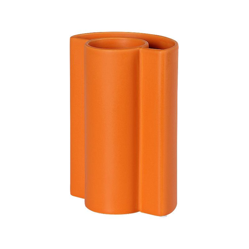 北欧现代简约莫兰迪彩色陶瓷花瓶创意几何格子软装饰品摆件花器