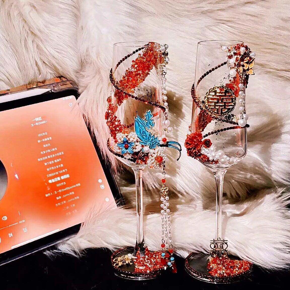 新中式敬酒杯一对结婚订婚礼物香喜碗/敬茶杯