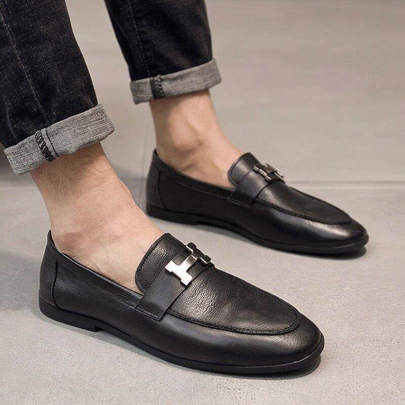 休闲男士 舒适选择~商务休闲皮鞋男真皮透气手工男鞋尖头软皮鞋子