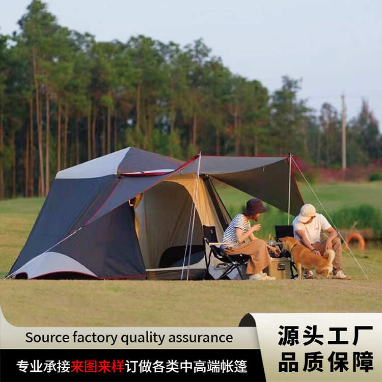 现货野营双层全自动露营43人帐篷速加厚-开防风户外沙滩帐篷工厂