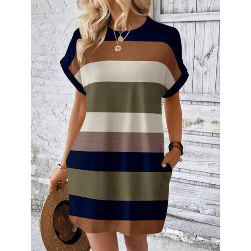 H 97575 Color Block Stripe Plus Size Dress 撞色条纹大码连衣