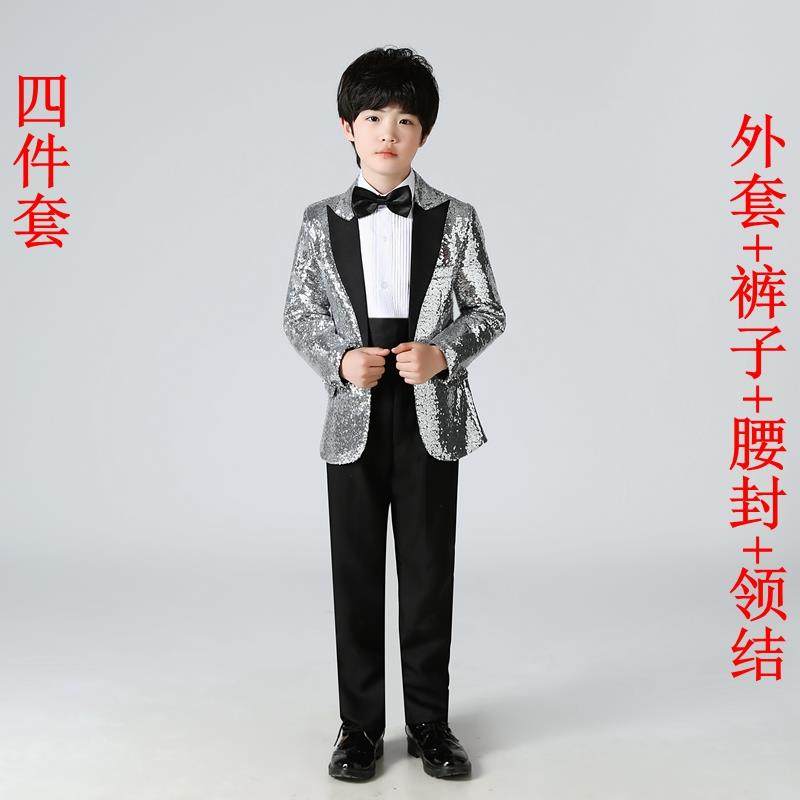 高档六一儿童色亮片西服国庆蹈元旦演出服礼服舞彩钢琴表演男考主