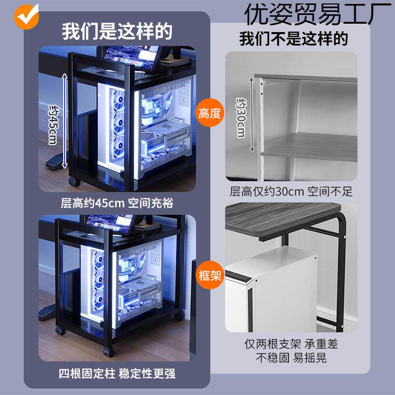 电竞房电脑主机托架多层可移动机箱底座置物架落地家用桌下小推车