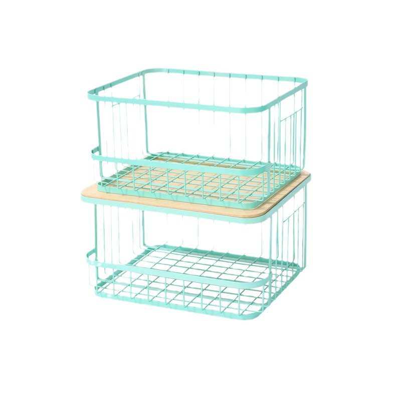 现代简约小清新双层收纳筐铁艺收纳篮ins桌面整理水果储物篮批发