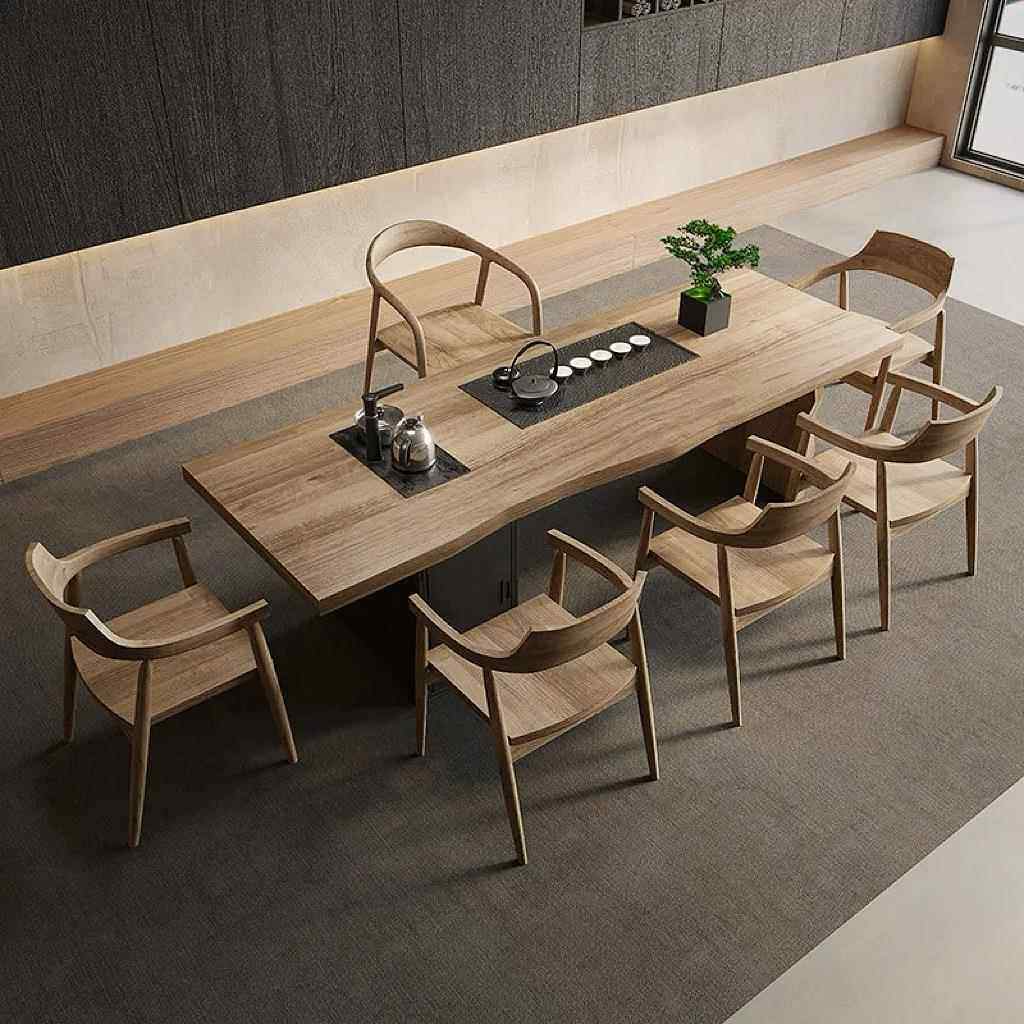 会一议桌大板OGR桌全实木木凳茶子成套桌椅几嵌入体式茶台一体式