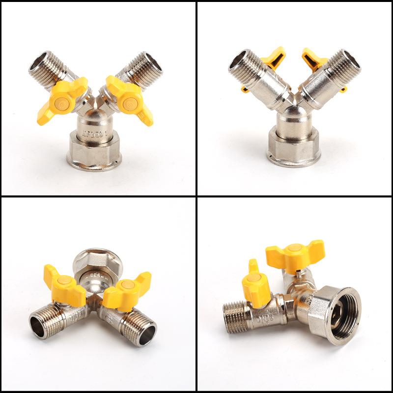 黄铜燃气表开关接头一分两路天然气表球阀三通M30转4分煤气灶配件