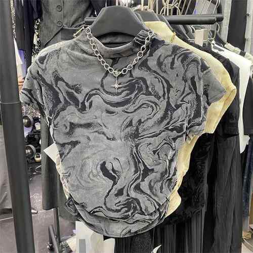 Half high neck short sleeved top for women, dyed and