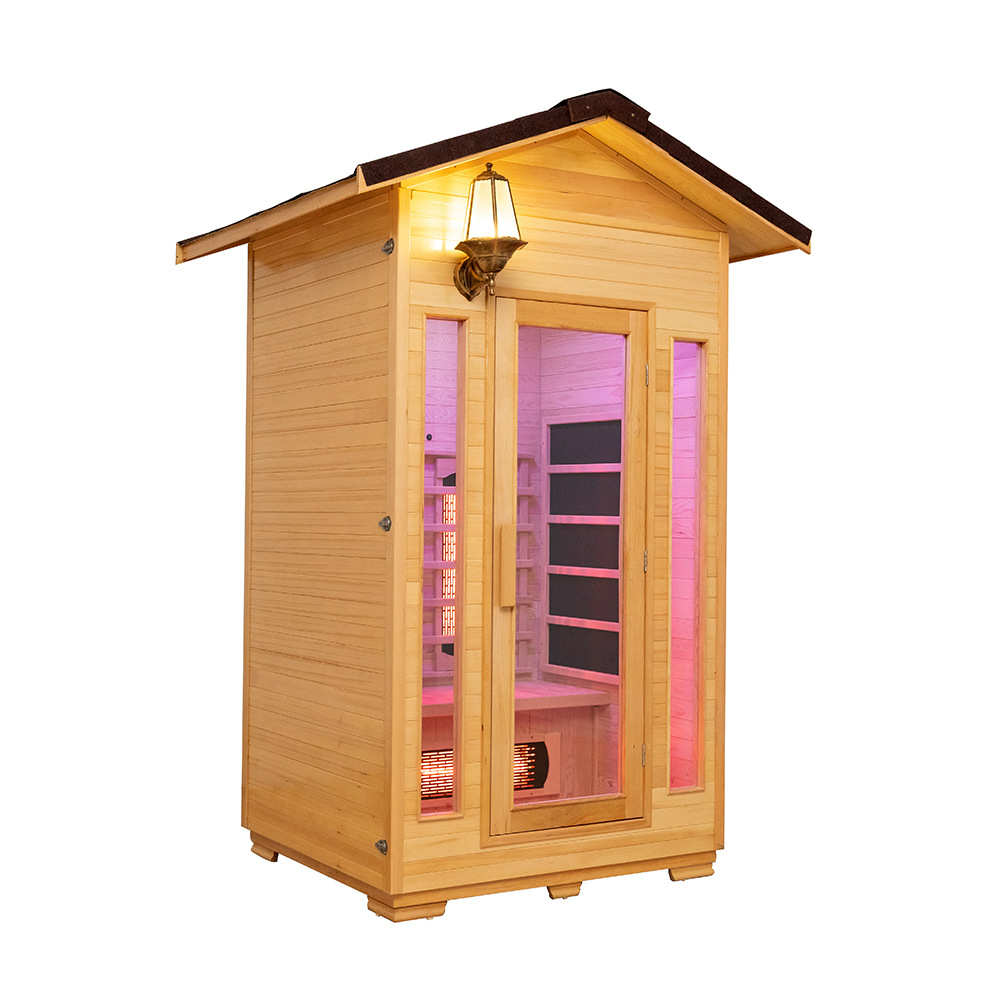 新到实木户外2人红外干桑拿房花园