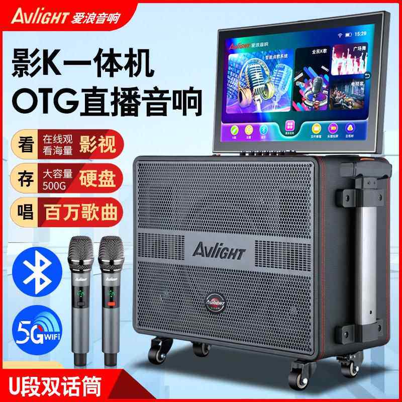爱浪便携式户外广场舞音响带显示屏家用家庭ktv音箱套装大功率卡