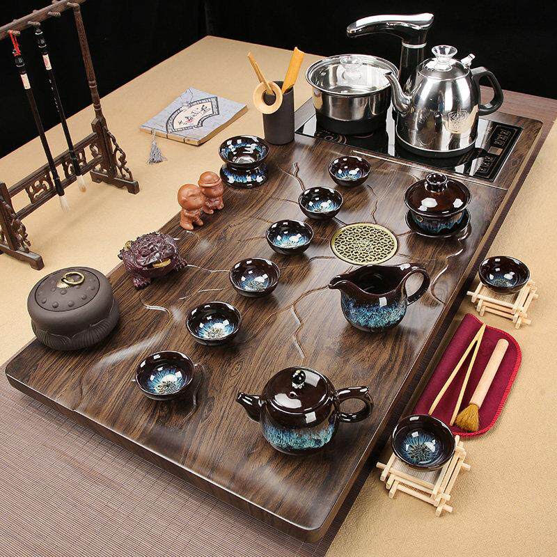 茶具套装用品家用实木茶盘大号茶台玻璃紫砂全自动烧水壶一体茶道